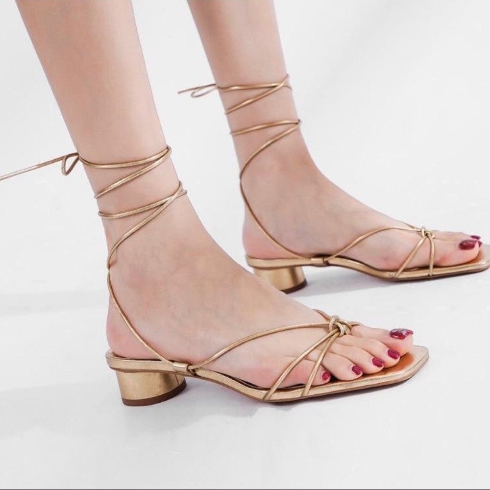 Zara Gold Mini Heel Sandals